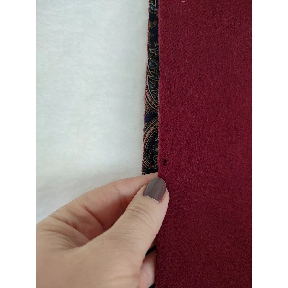 Burberrys Vintage Reversible Scarf Burgundy Cashmere Wool Paisley Silk England